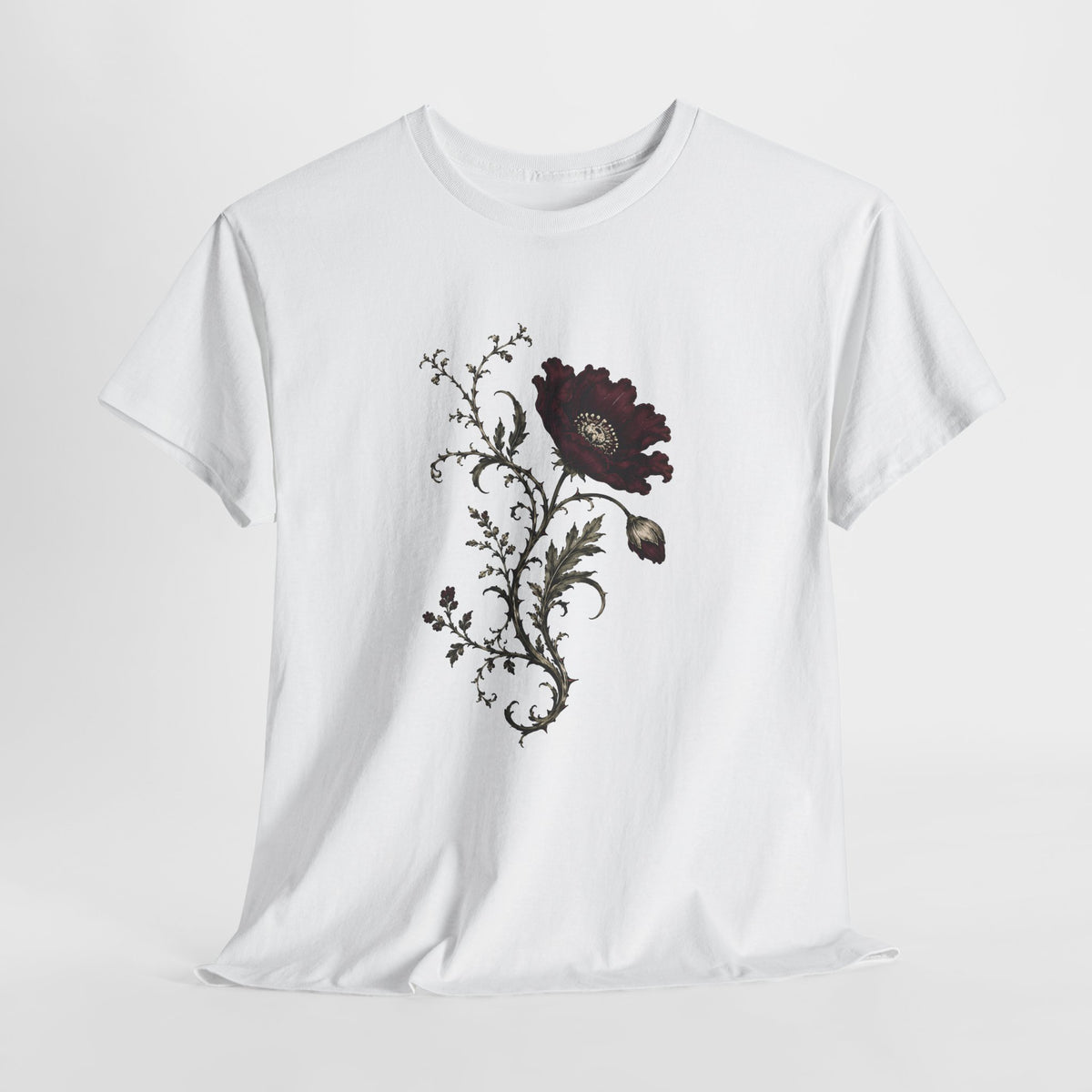 Vintage Burgundy Botanical Engraving T-Shirt