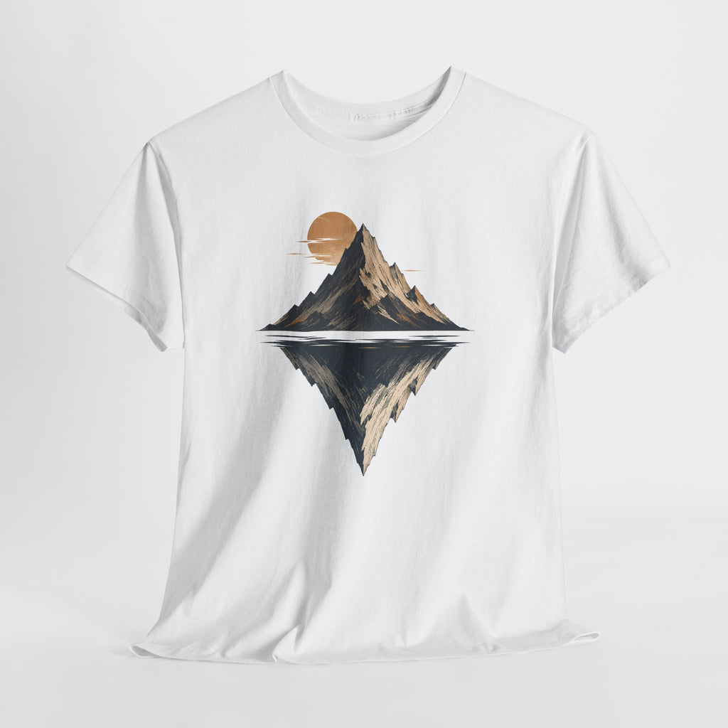 Woodcut Mountain Reflection at Sunset T-Shirt