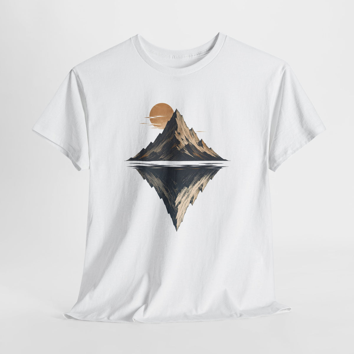Woodcut Mountain Reflection at Sunset T-Shirt