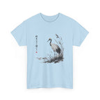 Tranquil Crane in Misty Reeds T-Shirt