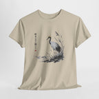 Tranquil Crane in Misty Reeds T-Shirt