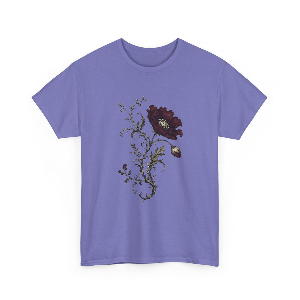 Vintage Burgundy Botanical Engraving T-Shirt