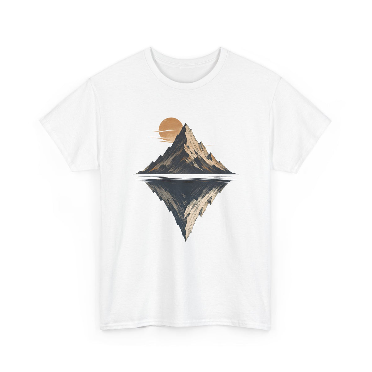 Woodcut Mountain Reflection at Sunset T-Shirt