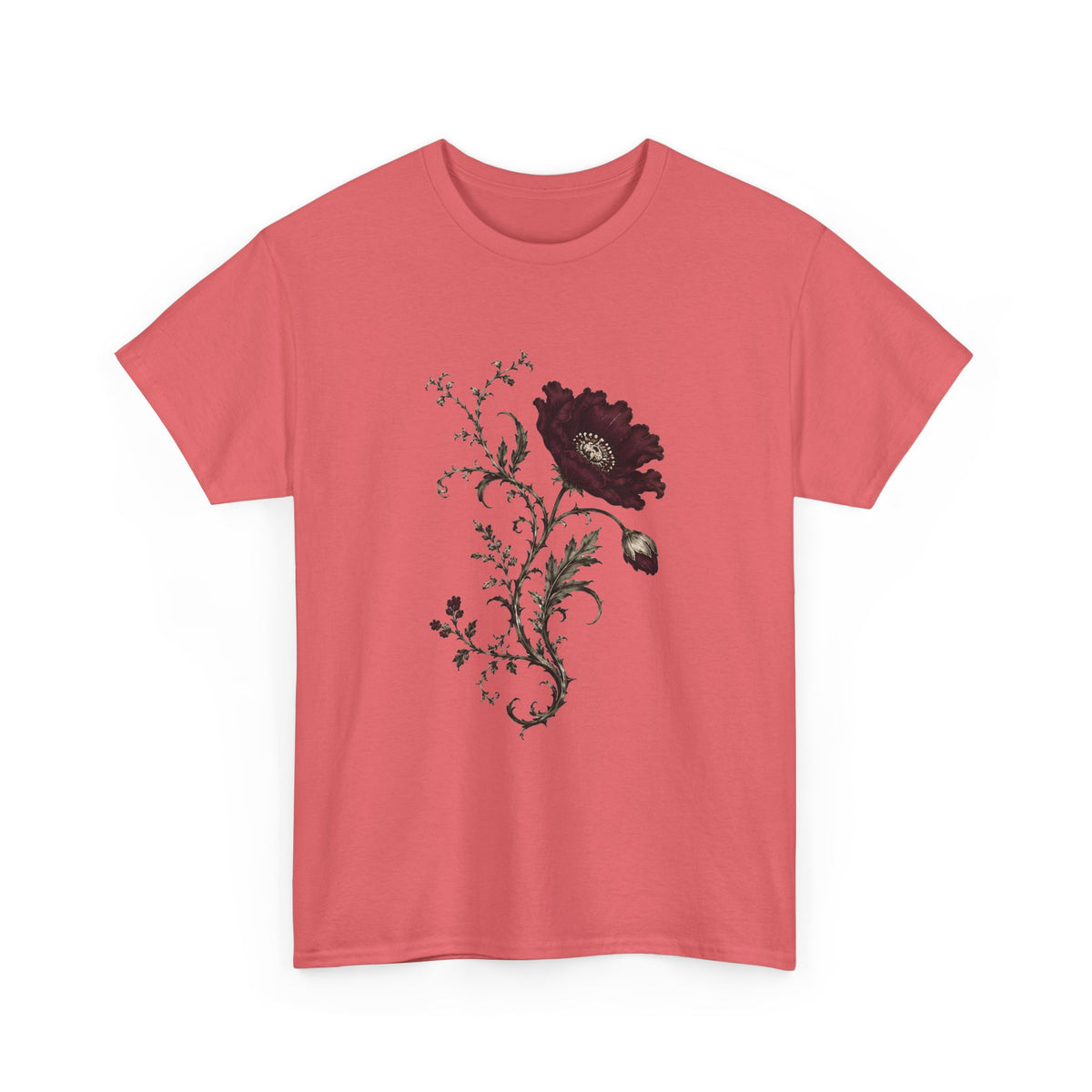 Vintage Burgundy Botanical Engraving T-Shirt