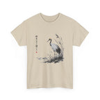 Tranquil Crane in Misty Reeds T-Shirt