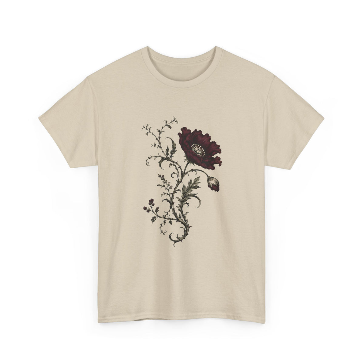 Vintage Burgundy Botanical Engraving T-Shirt