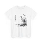 Tranquil Crane in Misty Reeds T-Shirt